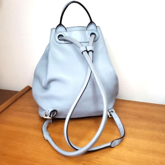 Michael Kors Dalia Drawstring Backpack Powder Blue Pebbled Leather Bag Travel - Picture 2 of 12